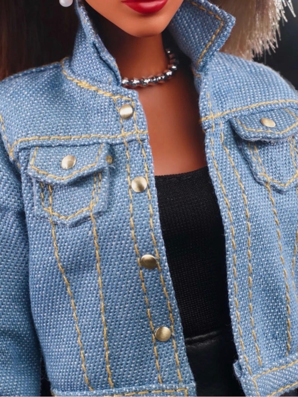 Tina Turner signature Barbie Light Blue Denim Jean Jacket with Gold Buttons - Picture 4 of 7